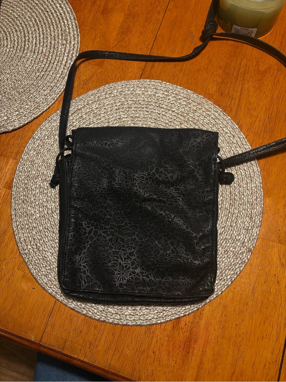 Whiting & Davis Black Floral-Embossed Crossbody Bag